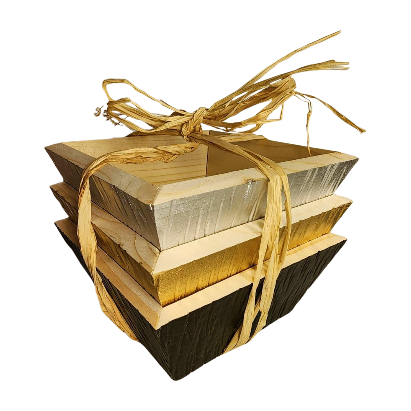 Square Wood Stacking Bowls Silver, Gold & Oil Rubbed Bronze Set Of (3) Three **FREE SHIPPING**