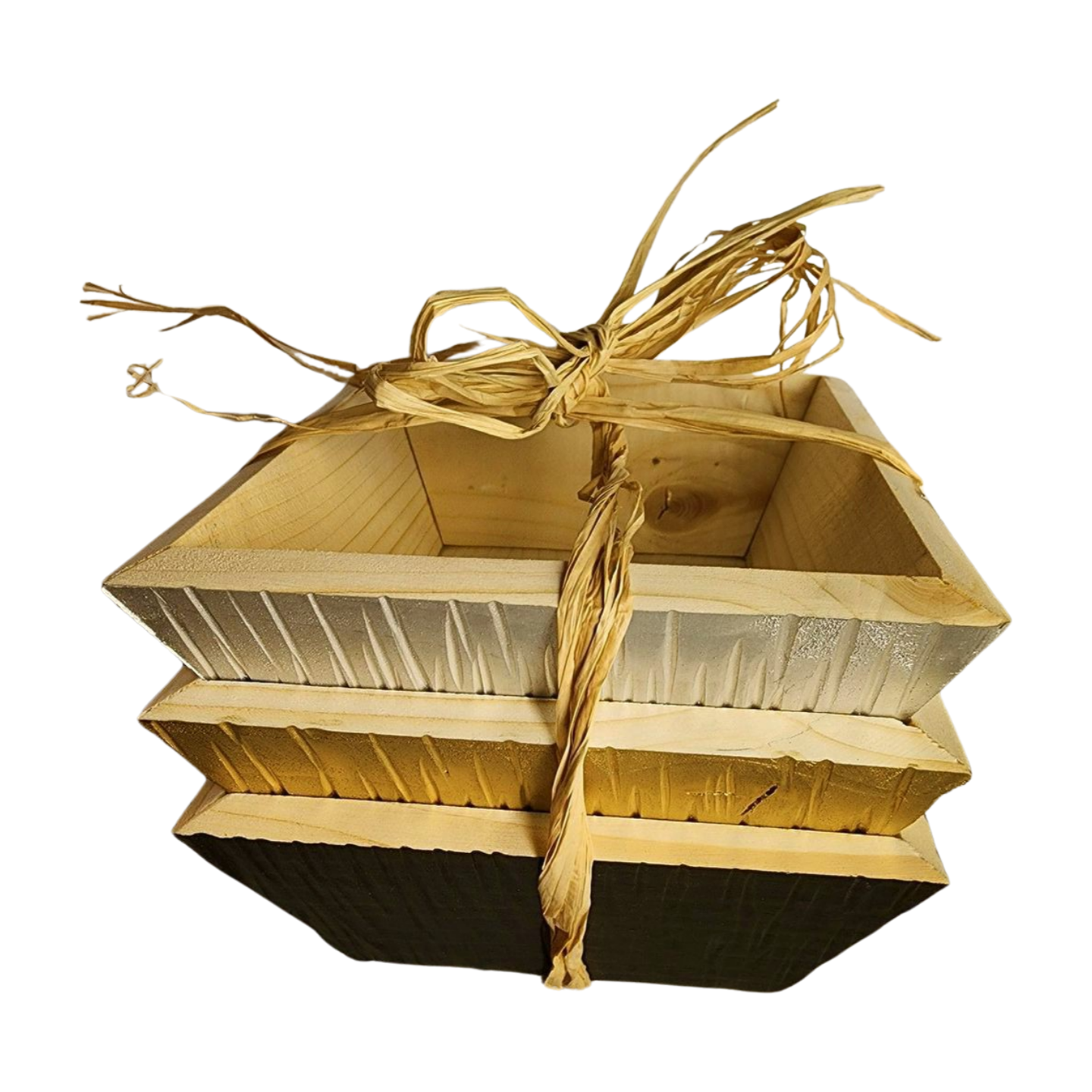 Square Wood Stacking Bowls Silver, Gold & Oil Rubbed Bronze Set Of (3) Three **FREE SHIPPING**