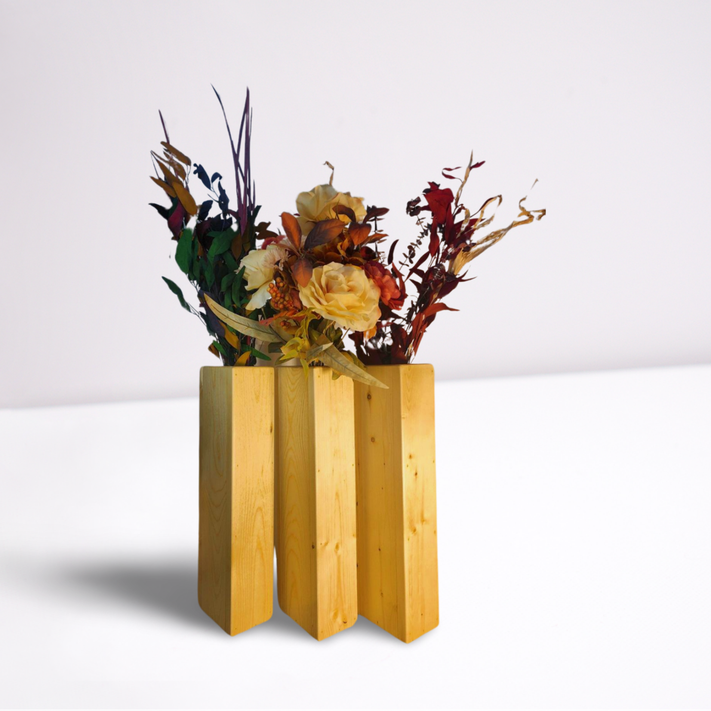 Three (3) STUNNING 18 Inch Tall Natural Floor Vases Reclaimed Real Wood Hand Made Perfect for Dried Floral Arrangements **FREE SHIPPING**
