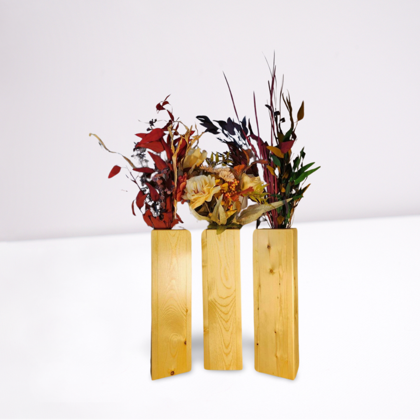 Three (3) STUNNING 18 Inch Tall Natural Floor Vases Reclaimed Real Wood Hand Made Perfect for Dried Floral Arrangements **FREE SHIPPING**