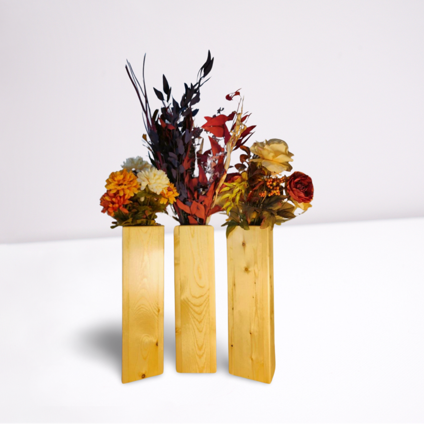 Three (3) STUNNING 18 Inch Tall Natural Floor Vases Reclaimed Real Wood Hand Made Perfect for Dried Floral Arrangements **FREE SHIPPING**