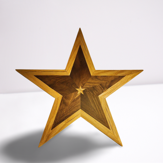 16 Inch Black Walnut and Red Oak Intarsia 5 point star  Natural Matte Finish  **FREE SHIPPING**