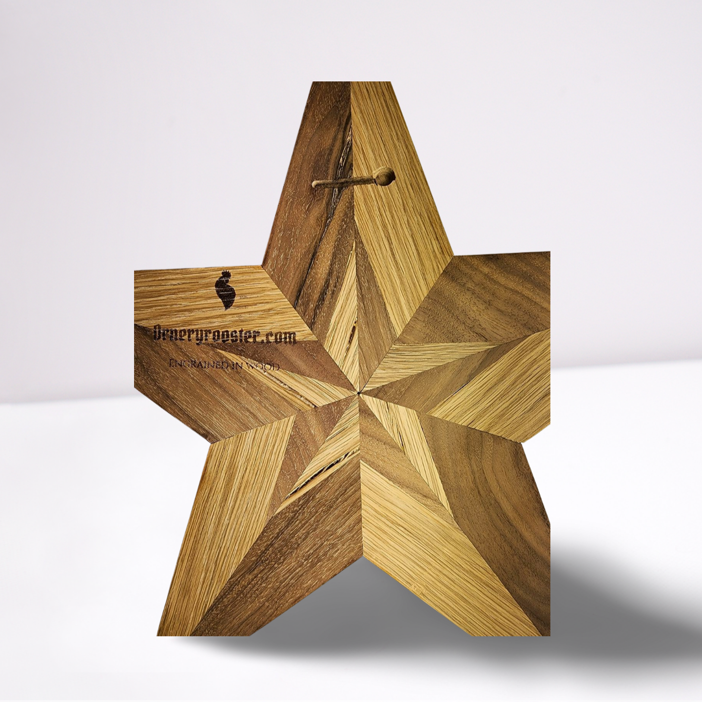 Black Walnut and Red Oak Intarsia 5 point star Natural Light Semi-Gloss/Matte Finish **FREE SHIPPING**