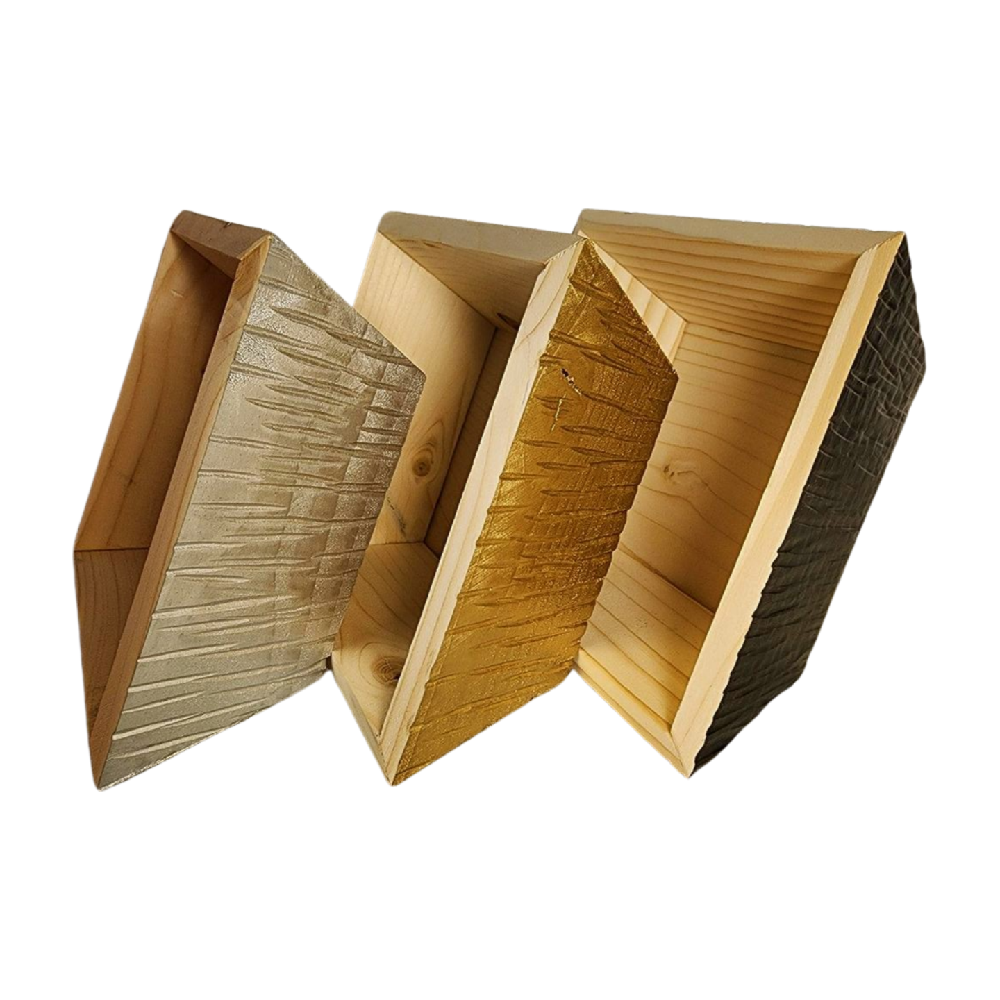 Square Wood Stacking Bowls Silver, Gold & Oil Rubbed Bronze Set Of (3) Three **FREE SHIPPING**