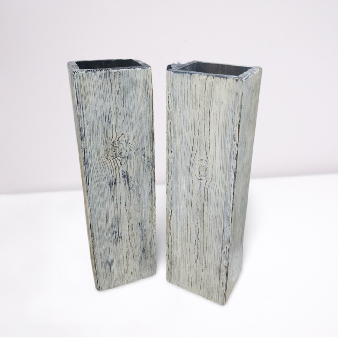 24 inch Tall Raised Grain Weathered Wood Floor Vase Set of (2) TWO  *FREE SHIPPING*