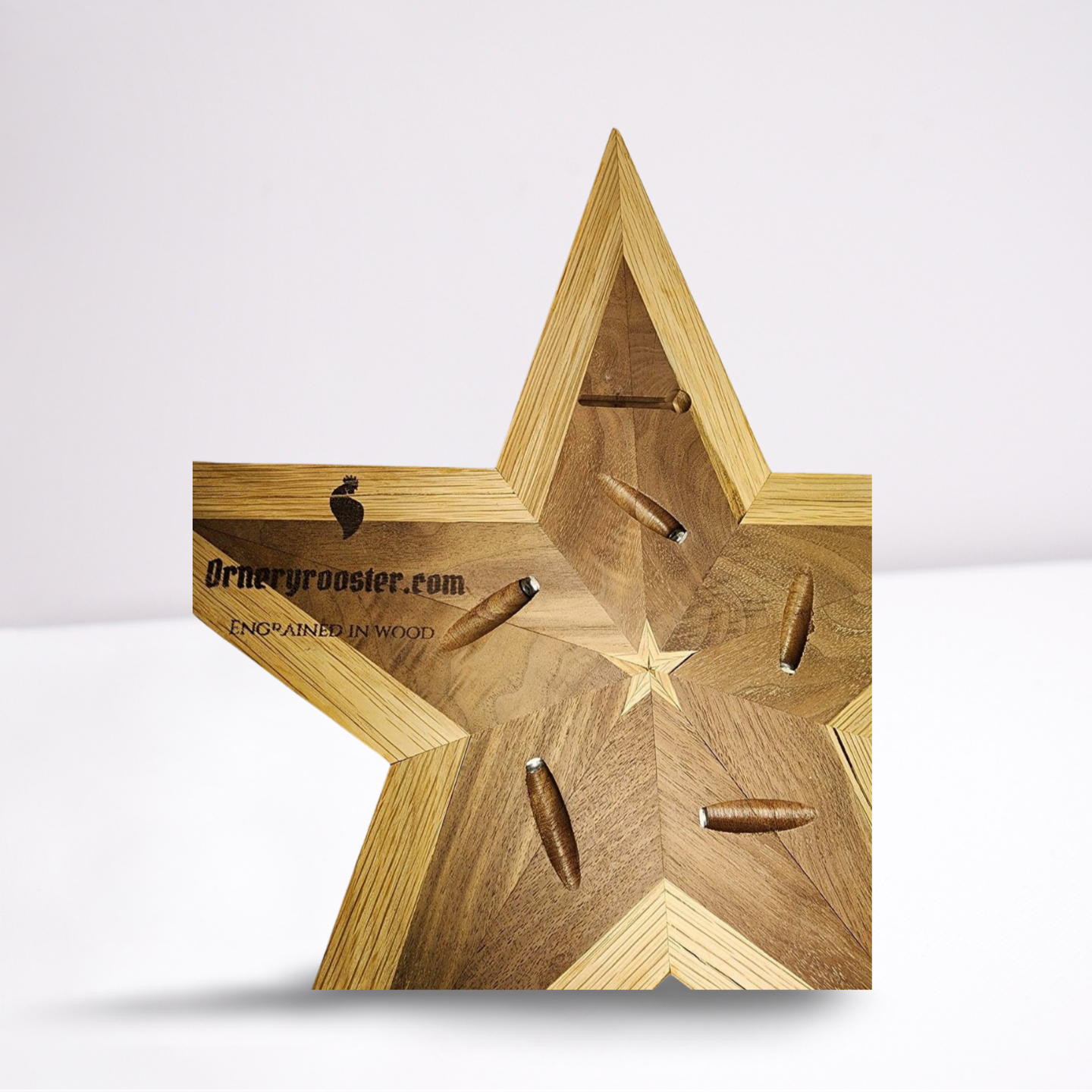 16 Inch Black Walnut and Red Oak Intarsia 5 point star  Natural Matte Finish  **FREE SHIPPING**