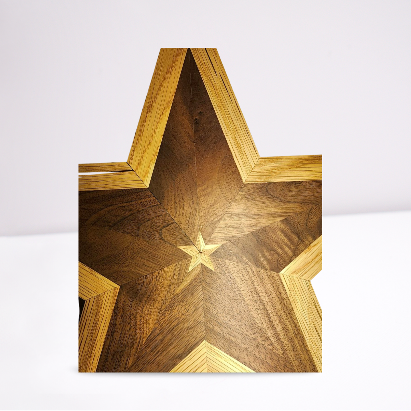 16 Inch Black Walnut and Red Oak Intarsia 5 point star  Natural Matte Finish  **FREE SHIPPING**