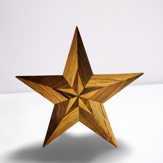 Black Walnut and Red Oak Intarsia 5 point star  Natural Light Semi-Gloss/Matte Finish  **FREE SHIPPING**